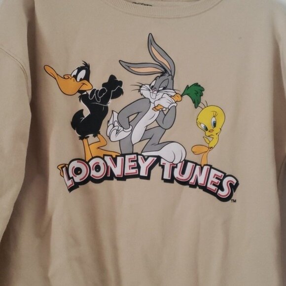 Looney Tunes Womens Graphic Beige Sweater Size M Kidcore Nostalgia‎ Lounge Comfy - Picture 2 of 4
